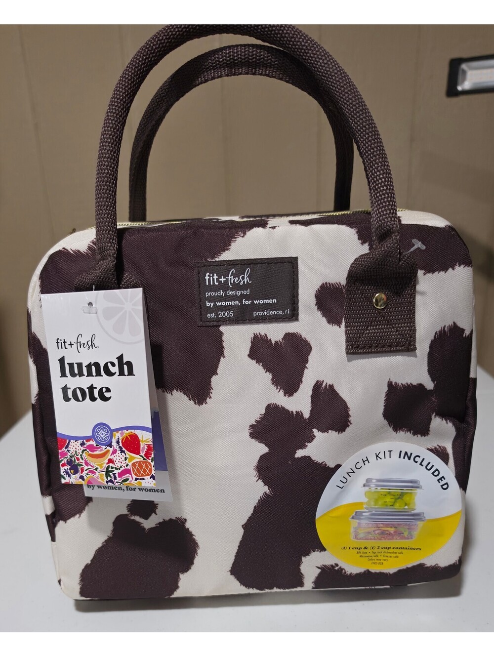 fit+fresh Lunch Tote with Lunch Kit Included - Cow Print Design